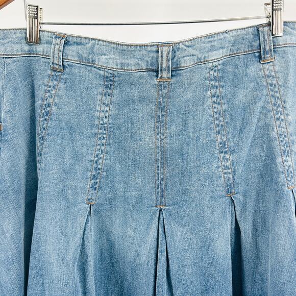 Y2k Light Blue Faded Flared Denim Midi Western Skirt - Picture 7 of 9